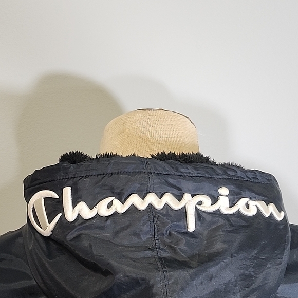 Champion Black Hooded Trench Coat Sylye Vintage Coat. 90s - Picture 8 of 12